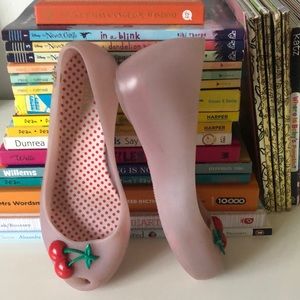 Mini Melissa girls size 13 light pink jelly peep toe ballet flats with cherries